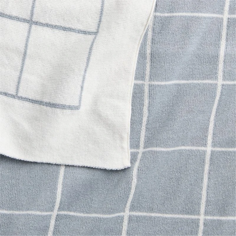 Knit Grid Mist Blue Baby Stroller Blanket