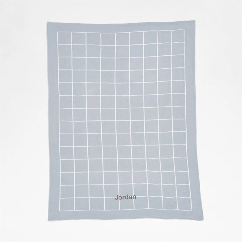 Knit Grid Mist Blue Baby Stroller Blanket