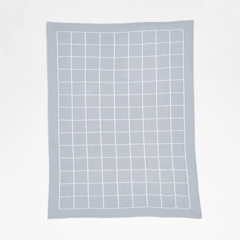 Knit Grid Mist Blue Baby Stroller Blanket