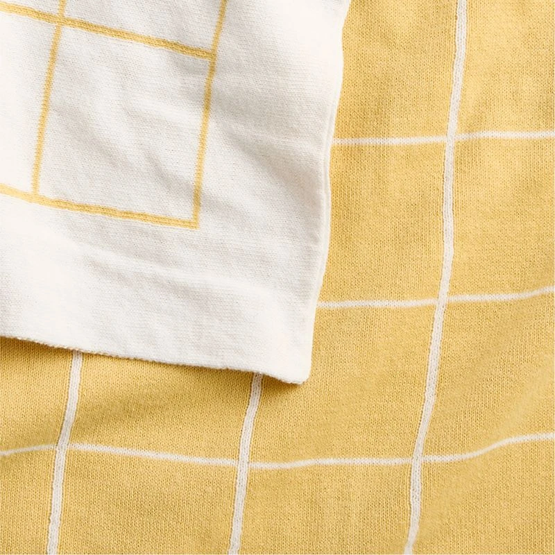 Knit Grid Straw Yellow Baby Stroller Blanket