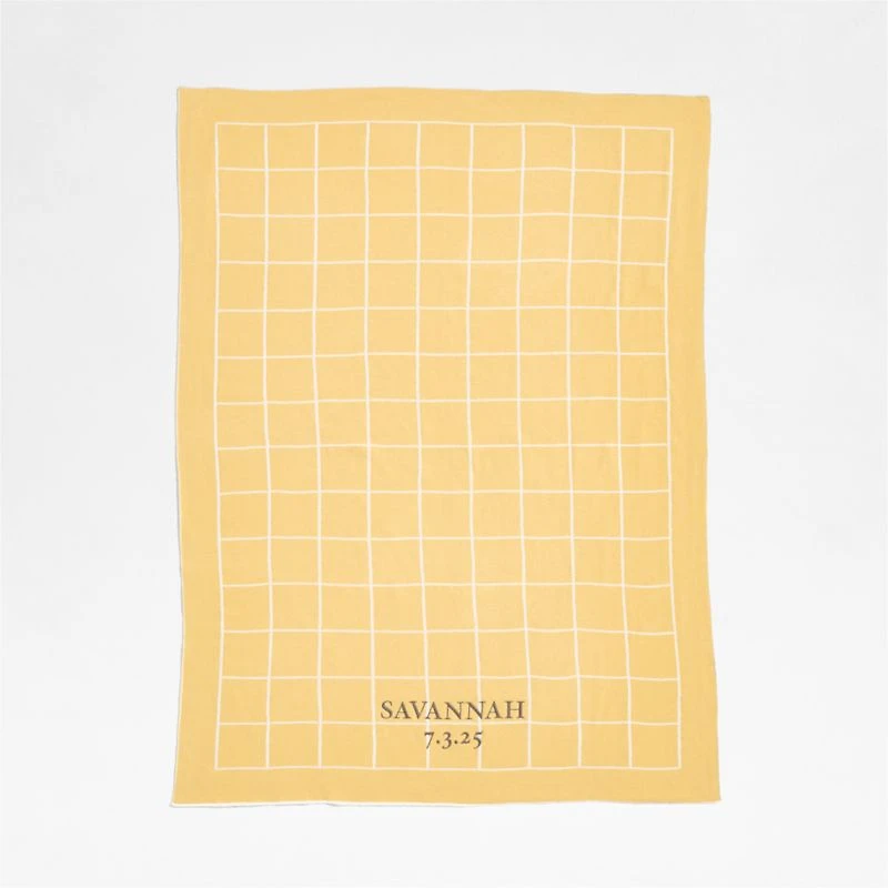 Knit Grid Straw Yellow Baby Stroller Blanket