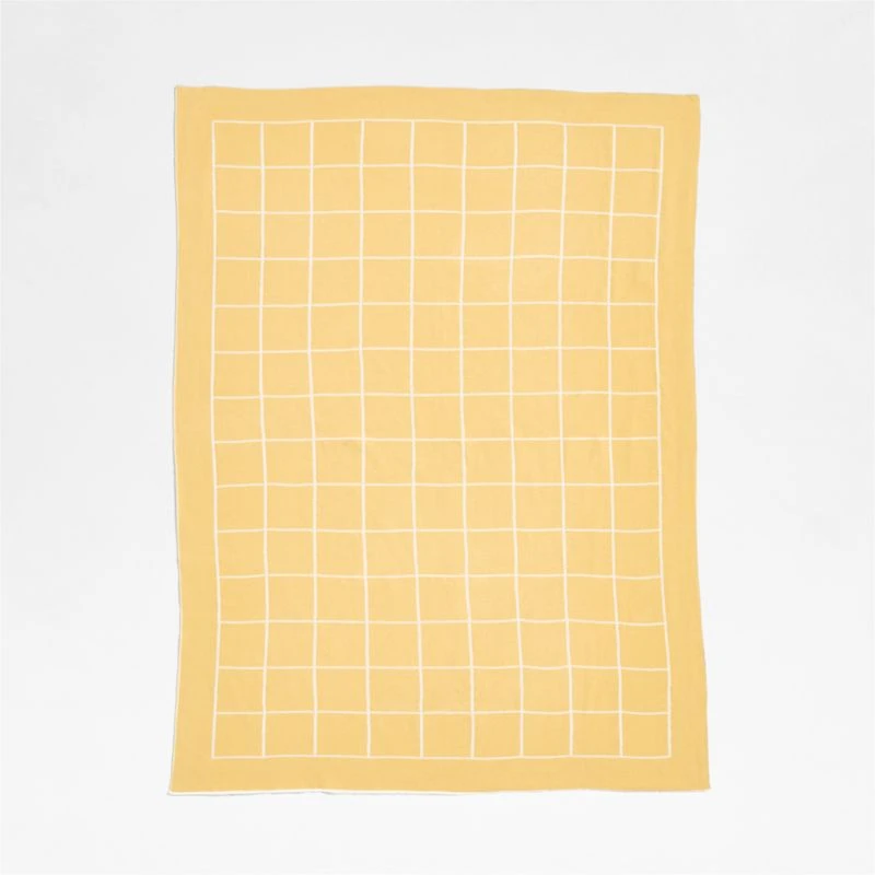 Knit Grid Straw Yellow Baby Stroller Blanket