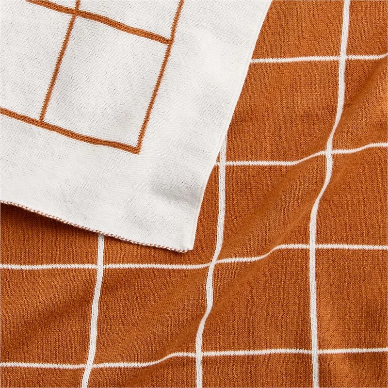 Knit Grid Terracotta Baby Stroller Blanket