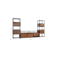 Knox Black Trim and Walnut 90" Storage Media Console with 2 Tall Storage Bookcases