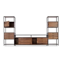 Knox Black Trim and Walnut 90" Storage Media Console with 2 Tall Storage Bookcases