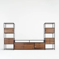 Knox Black Trim and Walnut 90" Storage Media Console with 2 Tall Storage Bookcases