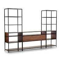Knox Black Trim and Walnut 56" Storage Media Console with 2 Tall Open Bookcases