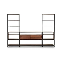 Knox Black Trim and Walnut 56" Storage Media Console with 2 Tall Open Bookcases