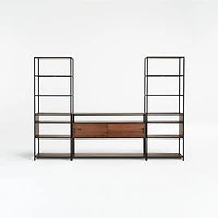 Knox Black Trim and Walnut 56" Storage Media Console with 2 Tall Open Bookcases