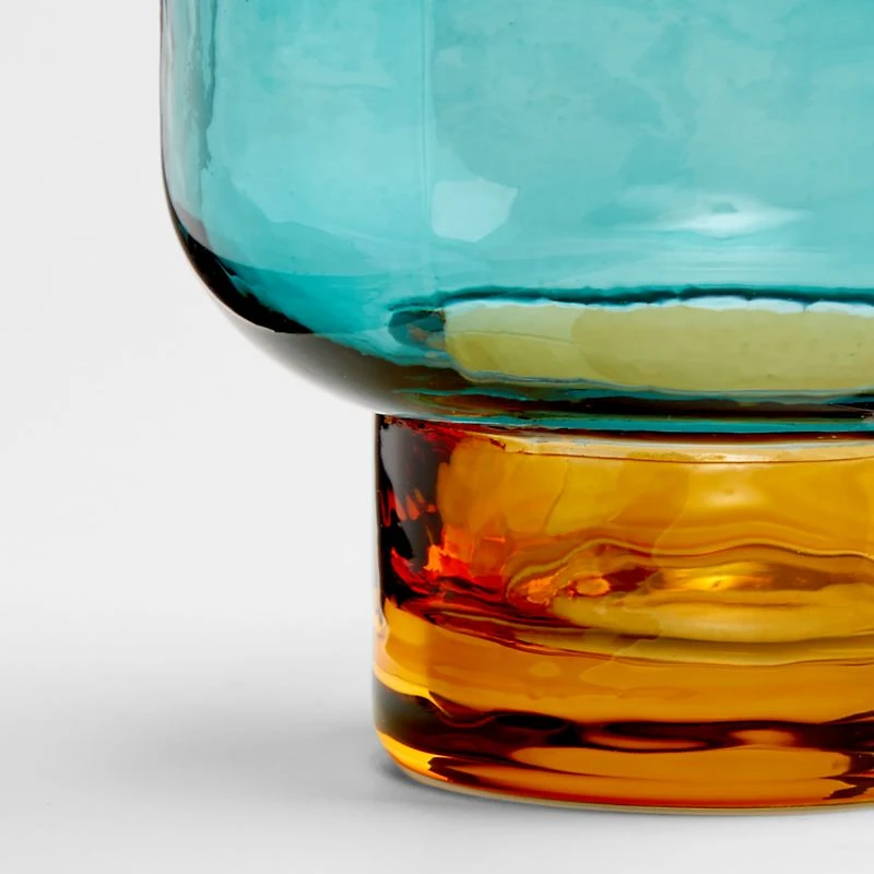 Kuruwa 12-Oz. Teal and Amber Hammered Glass Double Old-Fashioned Glass by Eric Adjepong