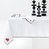 Seeing with the Heart Embroidered White Organic Cotton Tablecloth 60"x90" by Lucia Eames™