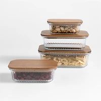Plisse Glass Rectangular Storage Container with Wood Lid by Laura Kim