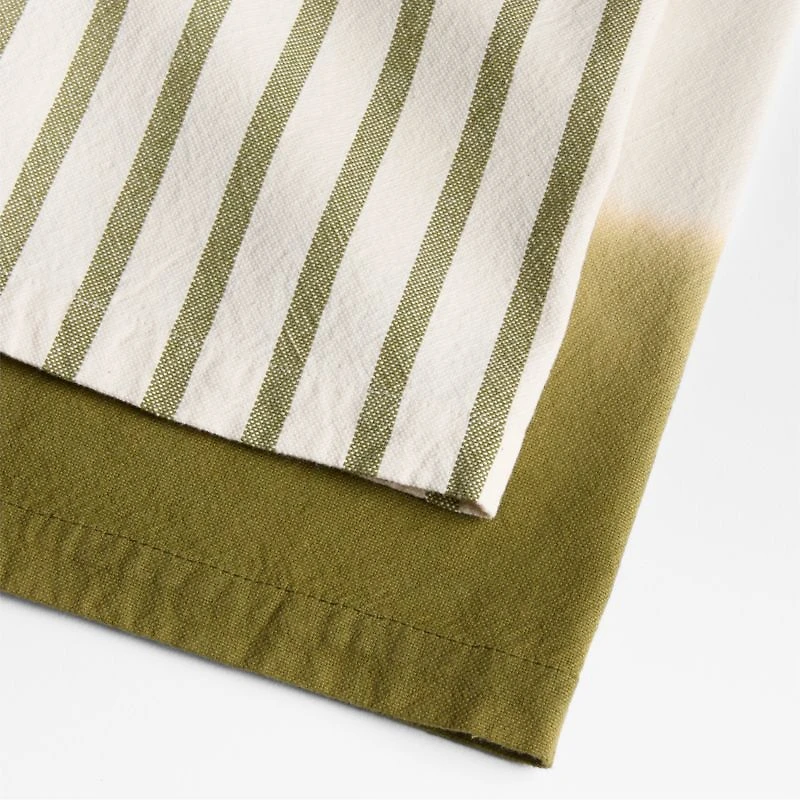 Dipped in Spinach and Striped Organic Cotton Kitchen Towels, Set of 2 by Laura Kim
