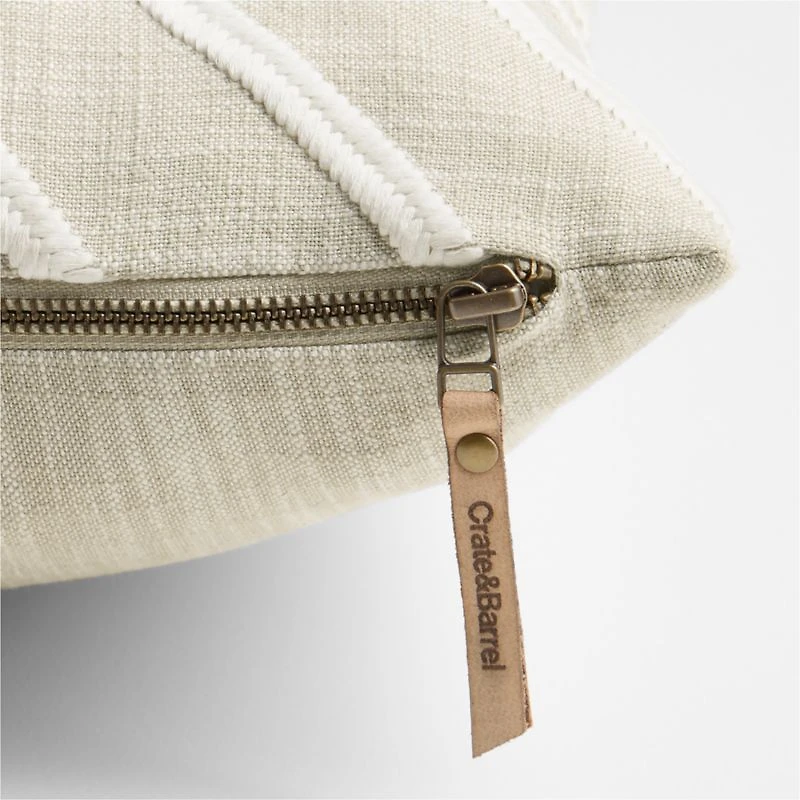 Embroidered Organic Cotton 22"x15" Arctic Ivory Throw Pillow Cover by Lisa Whittington