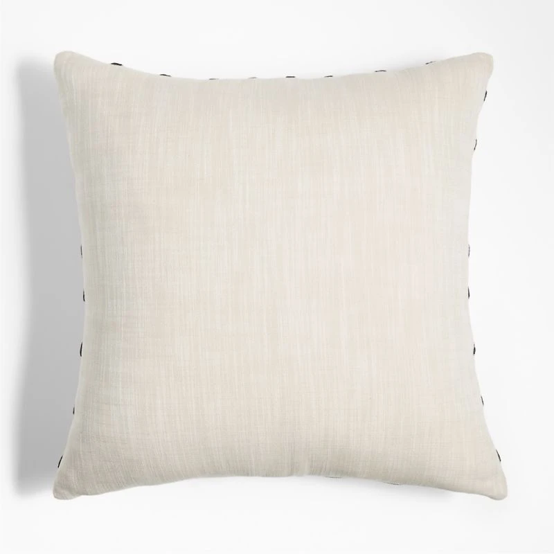 Embroidered Organic Cotton 23"x23" Ink Black Throw Pillow by Lisa Whittington with Feather Insert