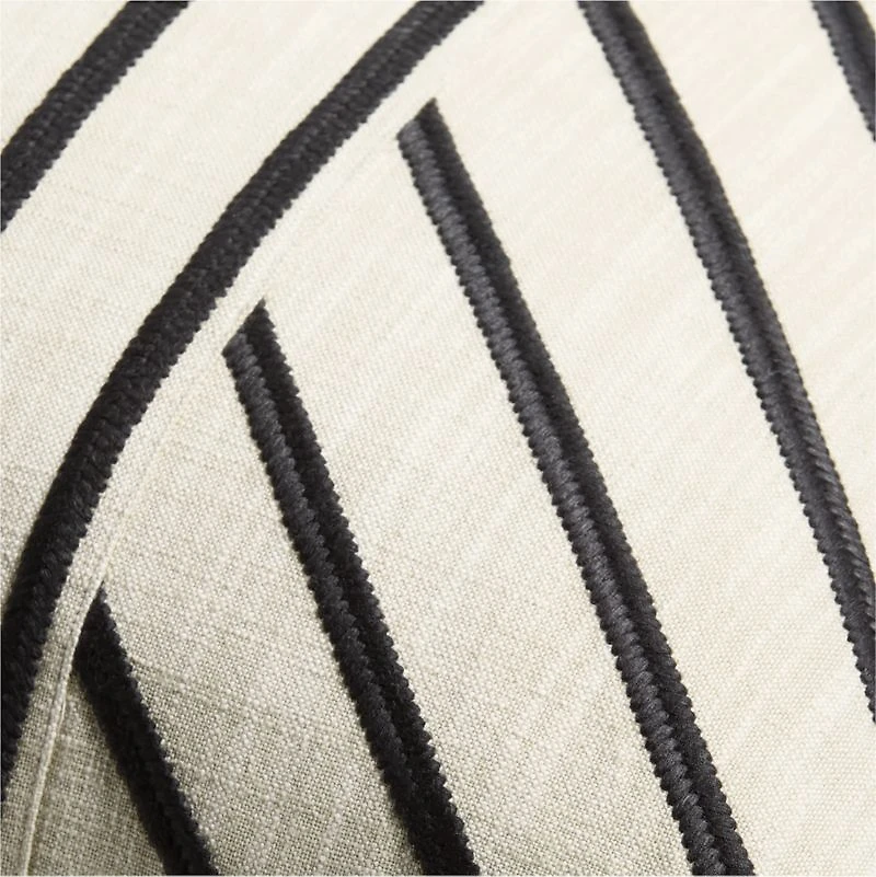 Embroidered Organic Cotton 23"x23" Ink Black Throw Pillow by Lisa Whittington with Feather Insert