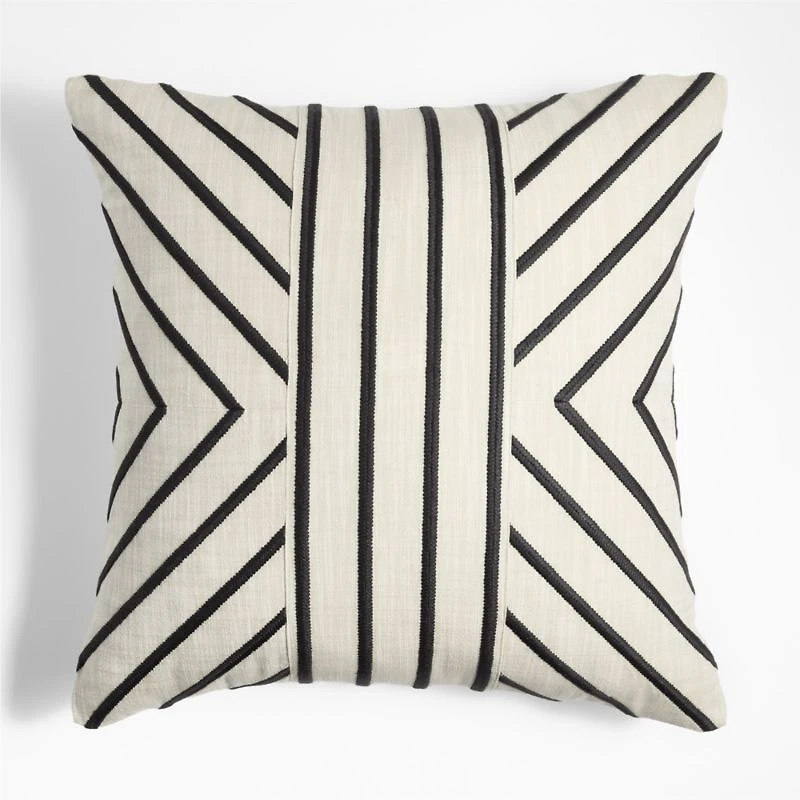 Embroidered Organic Cotton 23"x23" Ink Black Throw Pillow by Lisa Whittington with Feather Insert