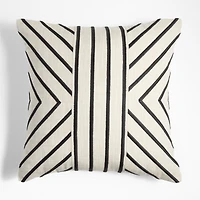 Embroidered Organic Cotton 23"x23" Ink Black Throw Pillow by Lisa Whittington with Feather Insert