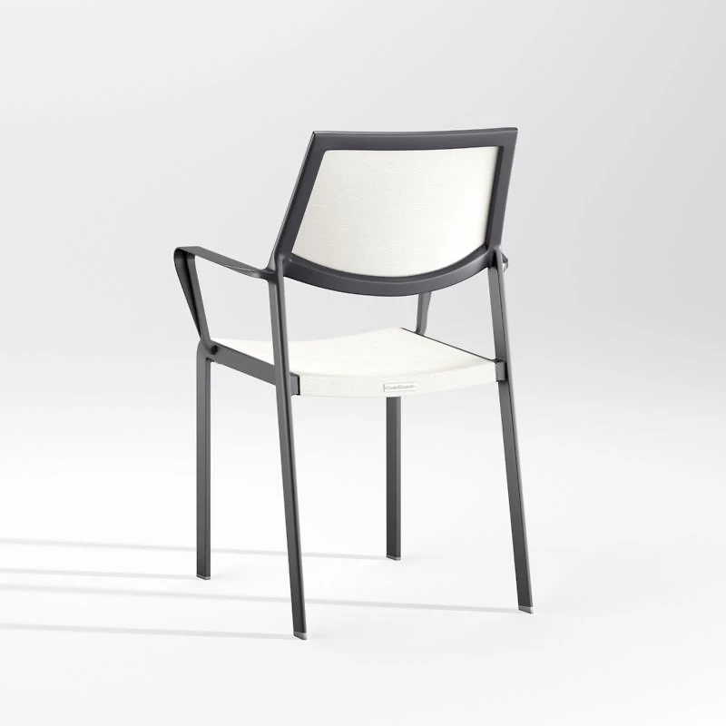 Lanai White Mesh Square Stackable Outdoor Dining Armchair