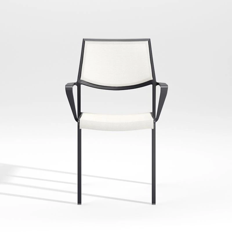 Lanai White Mesh Square Stackable Outdoor Dining Armchair