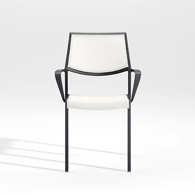 Lanai White Mesh Square Stackable Outdoor Dining Armchair