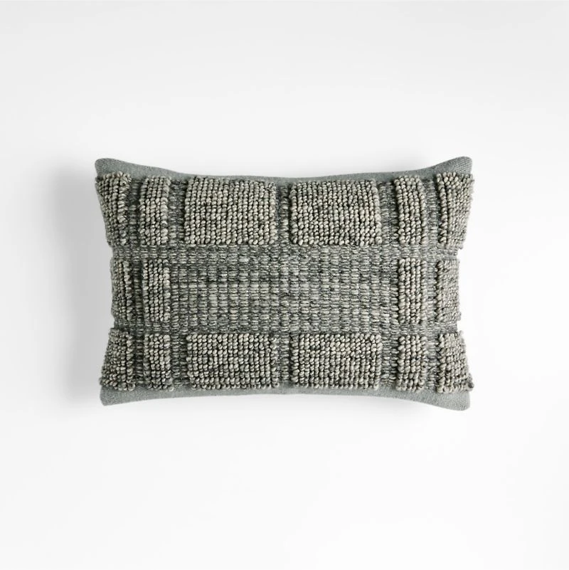 Lancaster 22"x15" Textured Cotton Pebble Grey Plaid Pillow with Down-Alternative Insert