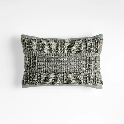 Lancaster 22"x15" Textured Cotton Pebble Grey Plaid Pillow with Down-Alternative Insert