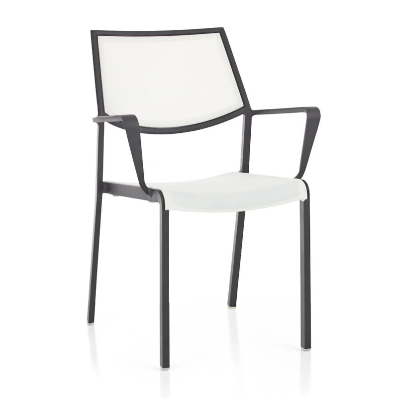 Lanai White Mesh Square Stackable Outdoor Dining Armchair