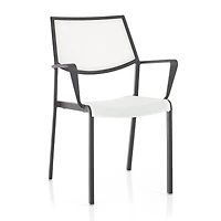 Lanai White Mesh Square Stackable Outdoor Dining Armchair