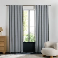 Cool Grey Lattice Herringbone Weave Blackout Curtain Panel 84"