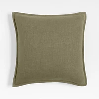 Organic Laundered Linen 20"x20" Garden Green Throw Pillow with Down-Alternative Insert
