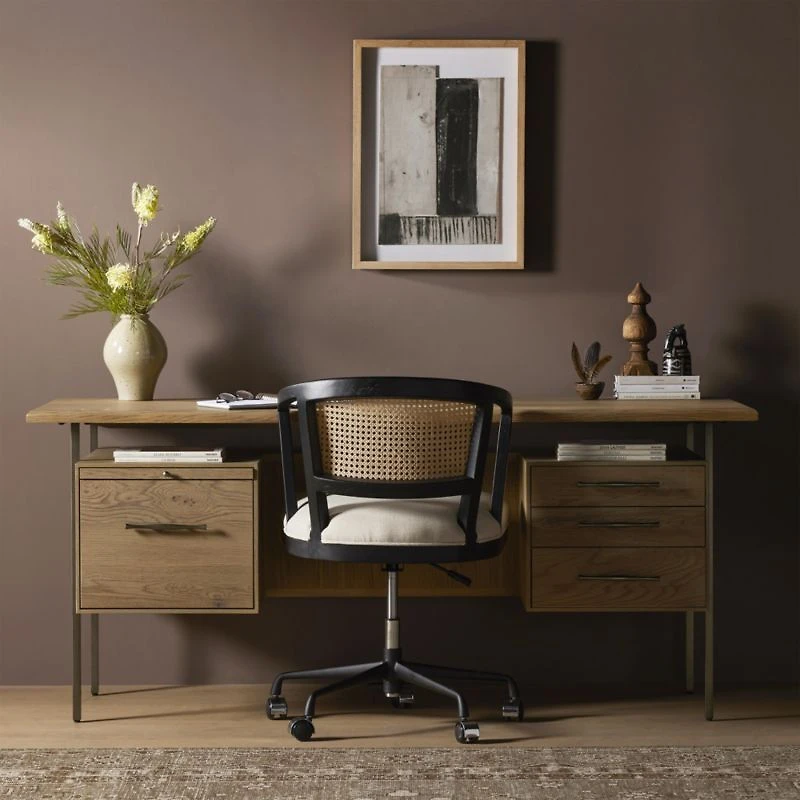 Sedgwick Solid Oak Wood Desk with Storage