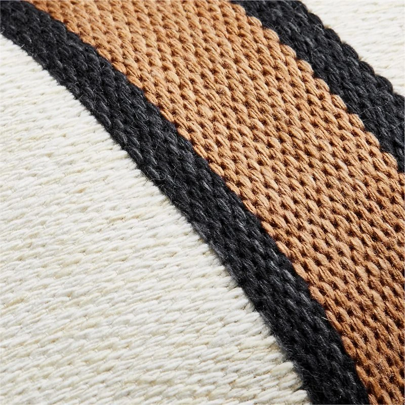Lazio Woven Kilim Stripe 22"x15" Ink Black and Brulee Brown Throw Pillow Cover