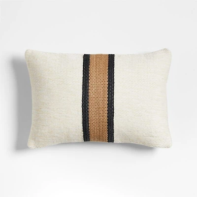 Lazio Woven Kilim Stripe 22"x15" Ink Black and Brulee Brown Throw Pillow Cover