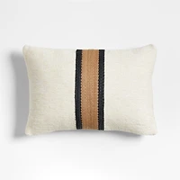 Lazio Woven Kilim Stripe 22"x15" Ink Black and Brulee Brown Throw Pillow Cover