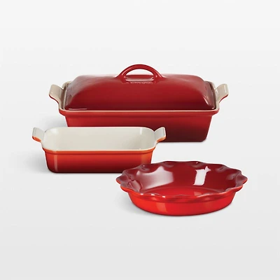 Le Creuset ® Heritage Cerise Rectangular Casserole Baking Dishes and Pie Dish 4-Piece Sett