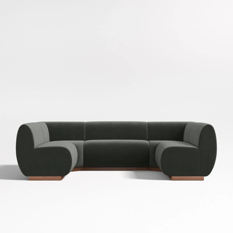 Leandro Noir Grey U-Shaped Dining Banquette with Square Corners