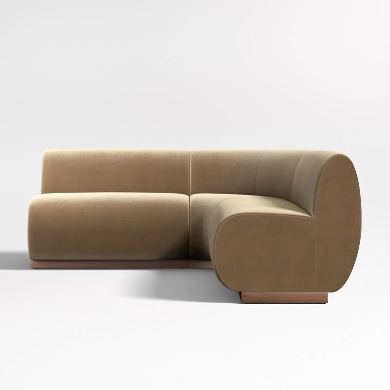 Leandro Ochre Brown Double L-Shaped Loveseat Dining Banquette with Rounded Corner