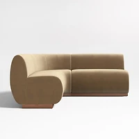 Leandro Ochre Brown Double L-Shaped Loveseat Dining Banquette with Rounded Corner