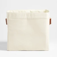Canvas Shelf Storage Bin with Brown Leather Handles, Set of 4