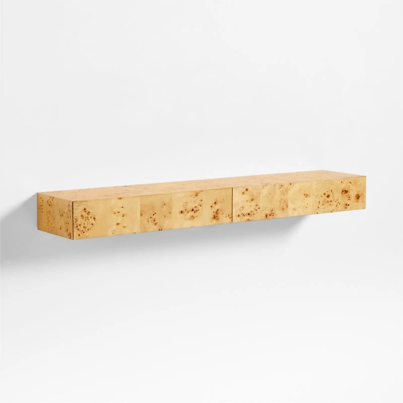 Leon Burl Wood Floating Shelf with Drawer