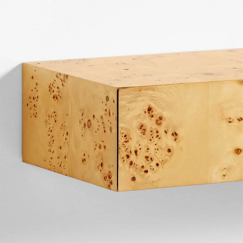 Leon Burl Wood Floating Shelf with Drawer