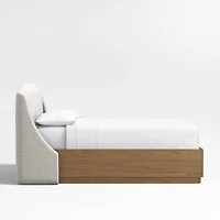 Lafayette 48" Mist Grey Upholstered Queen Headboard with Batten Brown Oak Bed Base