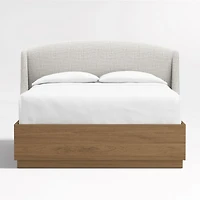 Lafayette 48" Mist Grey Upholstered Queen Headboard with Batten Brown Oak Bed Base