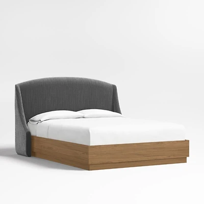Lafayette 48" Charcoal Grey Queen Upholstered Headboard with Batten Brown Oak Bed Base