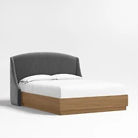 Lafayette 48" Charcoal Grey Queen Upholstered Headboard with Batten Brown Oak Bed Base