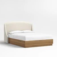 Lafayette 48" Natural Beige Upholstered Queen Headboard with Batten Brown Oak Bed Base