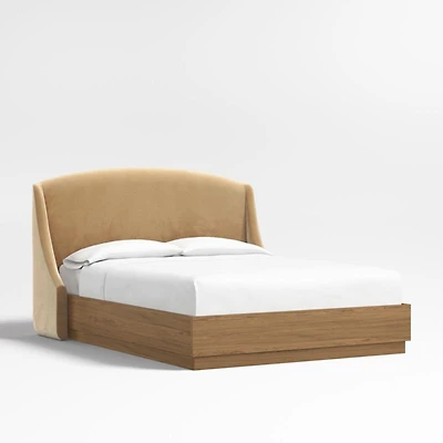 Lafayette 48" Camel Brown Upholstered Queen Headboard with Batten Brown Oak Bed Base