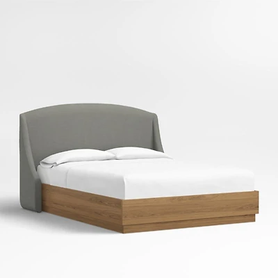 Lafayette 48" Graphite Grey Upholstered Queen Headboard with Batten Brown Oak Bed Base