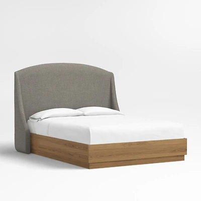 Lafayette 56" Dark Grey Upholstered Queen Headboard with Batten Brown Oak Bed Base